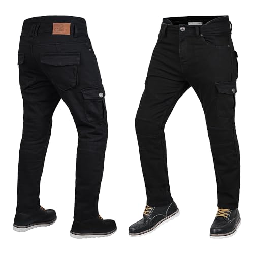 Men Motorcycle Jeans Motorbike Protective Pants Reinforced Denim Trousers Kevlar Protective CE Approved Removable Armored (US, Waist Inseam, 34, 30, Black Stone Wash)