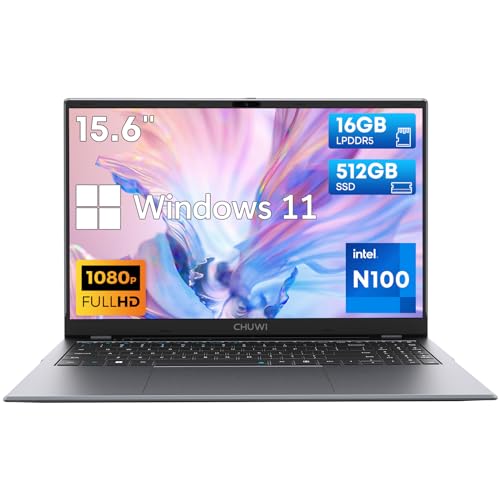 CHUWI GemiBook Plus Laptop 15.6'', 512GB SSD 16GB LPDDR5, Intel N100(Up to 3.4GHz, TDP 15W), Windows 11 Laptops Computer, 1TB SSD Expend, IPS FHD 1920 * 1080, HDMI, WiFi 6, BT5.2, USB 3.0, Webcam