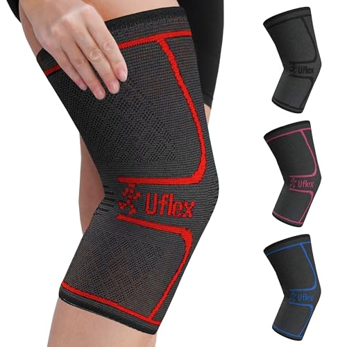 UFlex Athletics Compression Knee Brace for Women & Men Neoprene Knee Sleeves Support for Sports, Running, Weightlifting, Arthritis, Meniscus Tear, ACL, Hiking, Recovery Support & Fitness Medium Red