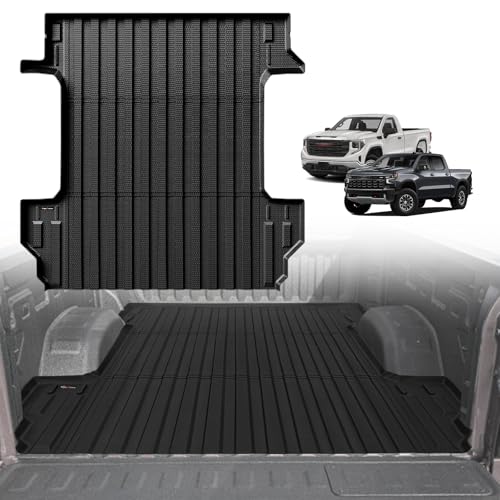 TripleAliners Truck Bed Mat Compatible with 2019-2024 2025 Chevy Silverado/GMC Sierra 1500 Accessories 5'8'' Vehicle Bed Perfectly Flush All Weather Protection TPE Heavy Duty Pickup Cargo Mat