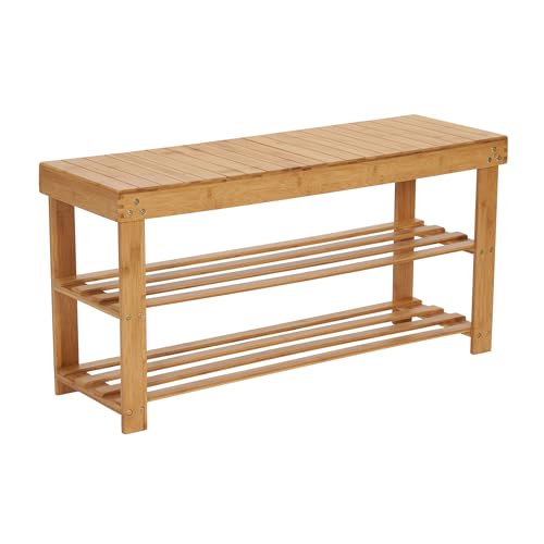 Household Essentials Bamboo 2-Shelf Storage Bench Seat, Natural