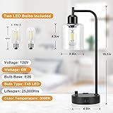 Industrial Table Lamps for Bedrooms Set of 2 - Fully Dimmable Bedside Lamps with USB A and C Ports and Outlet, Black Nightstand Lamps with Glass Shade for Living Room, Desk Lamps for Office Reading