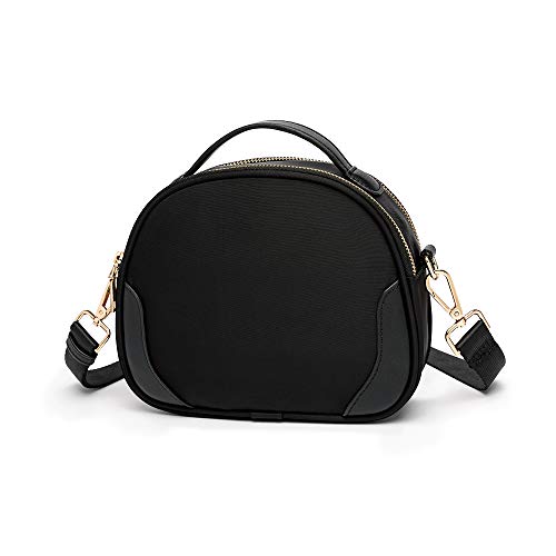 YONBEN Oxford canvas bag Korean style wild fashion messenger bag female small fresh one shoulder portable small round bag (Black)