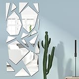 Acrylic Mirror Wall Stickers Irregular Mirror Stickers Wall Decor Peel and Stick Silver Geometric Mirror Stickers Removable 3D Modern Wall Art Decals for Living Room Bathroom Office Decoration