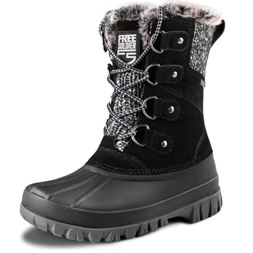 FREE SOLDIER Women's Waterproof Winter Cold Weather Snow Boots for Women Outdoor Fashion Duck Boots Comfortable Insulated(Black 8)