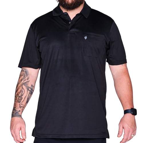 Barber Strong The Barber Polo, Men's Black, Hair Repellent, Ultra Lightweight and Breathable Vented Mesh Side Panels, Moisture-Wicking 4-Way Stretch Fabric, Size 2XL, Great for Pet Grooming
