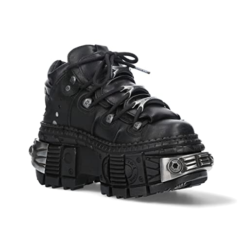 New Rock Boots WALL106-S10 Unisex Metallic Black Leather Platform Gothic Boots 43