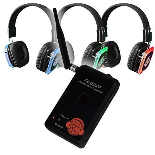Silent Sound System Wireless Starter Package for Yoga, Guided Tours, Fitness and More - Portable and Hands-Free (10 RF LED Headphones, 1 Wireless Transmitter)