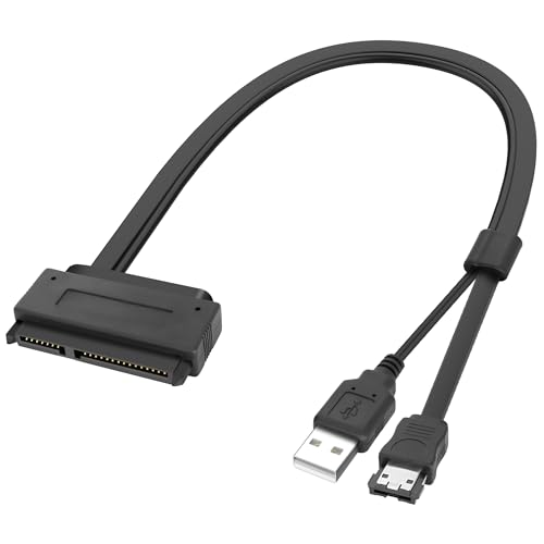 XMSJSIY SATA 22Pin to e-SATA Hard Disk Drive Data Transfer Adapter Cable with USB Powered Cable for 2.5" SATA HDD SSD BLU-RAY DVD CD-ROM DVD+RW Devices - 45CM/17.7INCH
