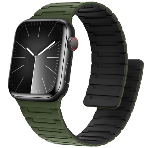 Bisikor Magnetic Bands Compatible with Apple Watch Band 49/46/45/44/42/41/40/38mm Men Women Silicone Sport Wristband for iWatch Ultra2 SE Series 10 9 8 7 6 5 4 3 (38/40/41/42, Army Green/Black)