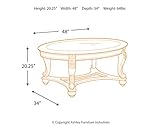 Signature Design by Ashley Norcastle Vintage Oval Coffee Table with Beveled Glass Top & Scrollwork Legs, Dark Brown