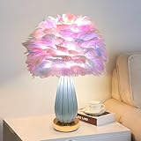 ZYLEIESENBAO Feather Lamp Princess Feather Table Lamp Colorful Goose Feather Bedside Lamp Wedding Romantic Atmosphere Decoration Girl Lamp Furry Desk Lamp for Bedroom Living Room Hotel