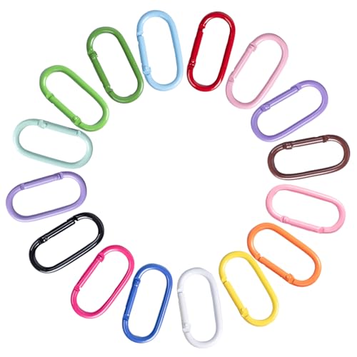 WTYONZEL 16 Pcs Cut Carabiners Clip,Oval Shape Carabiner Keychain Clip Aluminum Hook Accessories Snap Link Key Chain Ring Hook(Colorful)