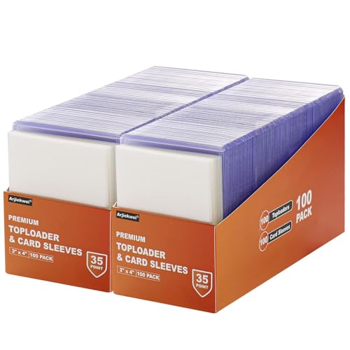 400 Card Sleeves Top Loaders for Cards, Arjiekwei 3"X4" Baseball Card Protectors Hard Plastic, Premium Toploaders Card Holder for Trading Sports Football Game Cards(200 Top Loaders + 200 Card Sleeves)