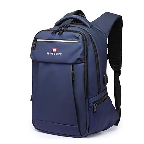 NAVIFORCE Business Laptop Backpack, Navy Blue, Multiple Compartments, USB Charging Port (Blue)