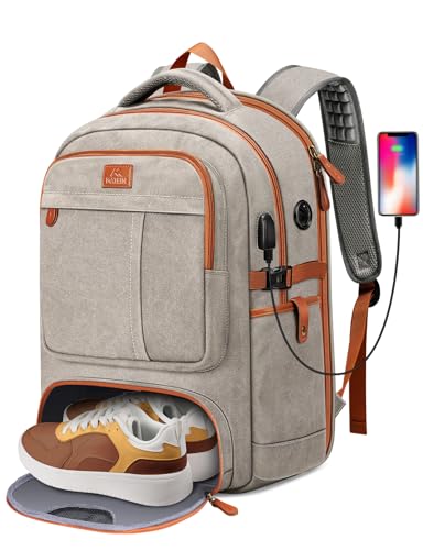 MATEIN Canvas Backpack for Men with Shoe Compartment, Large TSA Friendly Travel Backpack for 17.3 inch Laptop, Vintage Computer Daypack with USB Port, Anti-Theft RFID Pocket, Waterproof Wet Bag