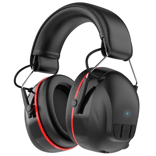 Bluetooth 5.4 Hearing Protection Headphones with 120H Working Time, 30dB SNR, Superior Stereo Sound Quality, Larger Buttons for Easy Operation, Safety Ear Muffs for Lawn Mowing, Workshops-Black