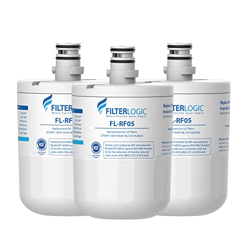 Filterlogic 5231JA2002A Refrigerator Water Filter, Replacement for LG® LT500P®, GEN11042FR-08, ADQ72910911, ADQ72910901, Kenmore 9890, 46-9890, LFX25974ST, LMX25964ST, LSC27925ST, 3 Pack