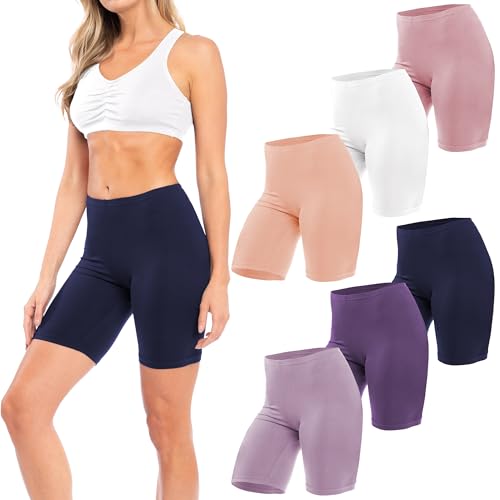 Sexy Basics Women's Cotton Stretch Active Slip Shorts | 3 Pack & 6 Pack Boy Short Boxer Briefs