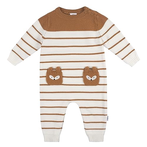 Gerber Baby Boys' Sweater Knit Romper Jumpsuit, Brown Fox, 12 Months
