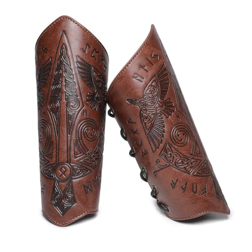 Medieval Leather Bracers for Men Embossed Sword Viking Leather Bracers Leather Arm Armer Archery Arm Guard Wristband Gauntlet Costumes Accessories 1 Pair