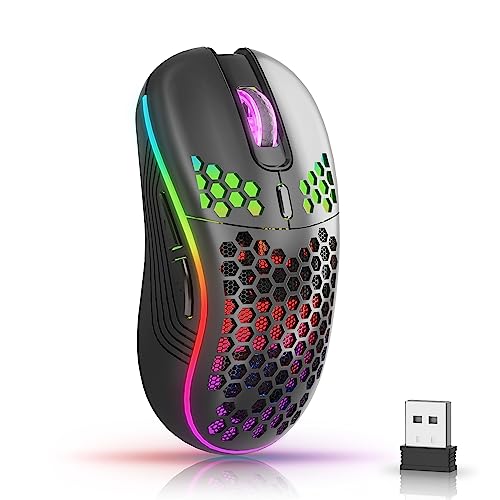 AVMTOM Wireless Mouse Wireless Gaming Mouse Rechargeable PC Mouse with RGB Backlit 6 Buttons Adjustable Ergonomic for Laptop, PC, Computer, Desktop, Notebook etc Gaming Mouse Wireless (Black)
