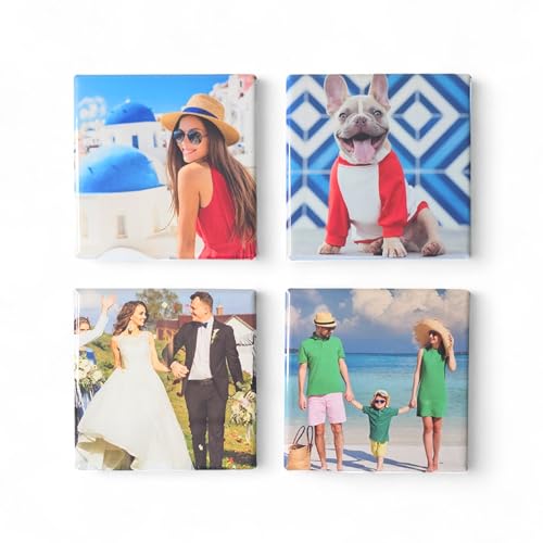 Set of 4 Handmade Custom Photo Refrigerator Magnets (2"x2") – Add Your Photo – Full Color Personalized Picture Magnets – Personalized Gifts – Office and Kitchen Locker Magnets - Strong Hold