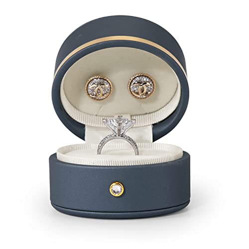Oirlv Leather Ring Box Engagement Proposal Wedding Ring Gift Box Multifunctional Jewelry Case Earring Necklace Gift Case (Steel-blue)
