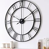 CLXEAST 30 Inch Large Wall Clock Modern, Oversized Roman Numeral Decorative Black Metal Wall Clock for Living Room Decor,Farmhouse Decor