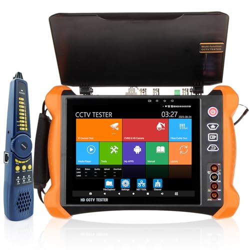 Rsrteng CCTV Tester 8K 32MP 12MP IP Camera Test with POE++ Max 90W Power Output POE Camera Tester 4K 8MP TVI/CVI/AHD/SDI/CVBS All Features DMM OPM VFL Cable Tester TDR Network Tools HD I/O WiFi