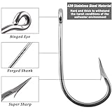 Saltwater Fishing Hooks Southern Tuna Hooks, 15pcs Big Game Hooks Trolling Hooks Stainless Steel Fishing Hooks Forged Extra 6X Strong Circle Hooks Ultra Sharp Knife Point Hooks