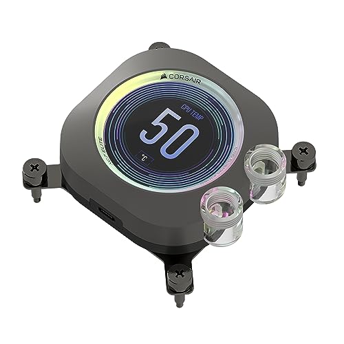 CORSAIR XC7 RGB Elite LCD CPU Water Block - 480x480 IPS LCD Screen - 31 RGB LEDs - USB-C - Fits Intel® LGA 1700, AMD® AM5 and Older - Stealth Gray
