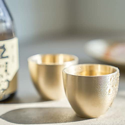 ZEESOON Korean Made Traditional Simple Bronze Luxurious Bangjja Yugi Sake and Soju 2 Pcs Gift Box Set Liquor and Tea Glass Great, Ideal for Gift, Tea, Parties, Housewarming