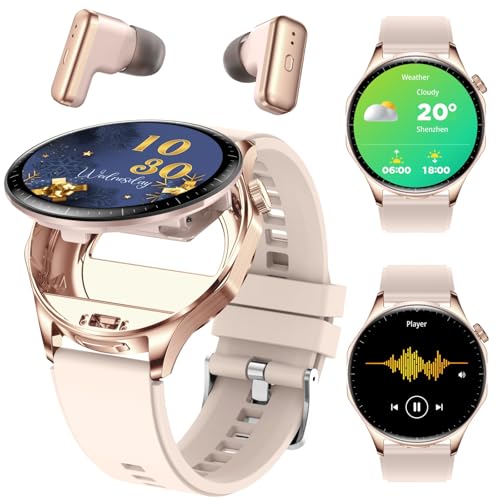 Smart Watch with Earbuds,2 in 1 TWS Smartwatches,1.43" Colorful AMOLED Display Smartwatch for Android iOS,Waterproof Fitness Tracker Long Time Standby (Pink)