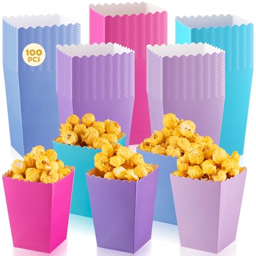 Geiserailie 100 Pcs Mini Popcorn Boxes for Party Colorful Paper Candy Treat Favor Containers Buckets Supplies for Movie Theater Back to School Birthday Carnival Bridal Decorations(Mermaid)