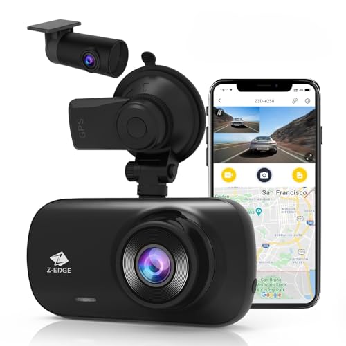 Z-Edge Z3D 4K Front and Rear Dash Cam with WiFi, GPS, Dual Cam, Car DVR, Night Vision, Parking Mode, G-Sensor, Loop Recording