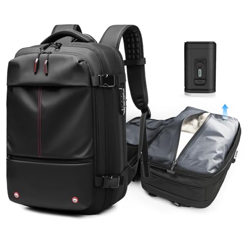 Kuvictewl 60L Expandable Vacuum Backpack with Pump - Black, Travel, Business Trip, Weekender, Short Travel, Hiking, Camping, Trekking, Daily Use, Leisure, Outdoors