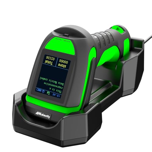Alacrity Industrial-Grade Bluetooth 433MHz Wireless 2-in-1 Barcode Scanner with Screen and Dock, Long-Range 1500m Connectivity for Retail, Warehouse, and Logistics.