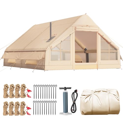 Yoleny Inflatable Tents for Camping with Stove Jack, 8-10 Person Blow Up Tent, Easy Setup with Hand Pump, Portable 130 Square Waterproof Camping Tent