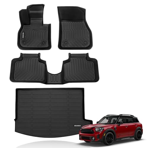 KELCSEECS® Floor Mats & Cargo Liner Custom for Mini Countryman F60 2017-2024(Not for Manual Transmission),All Weather Protection TPE Floor Liners Front& Rear Row Full Set Accessories Black