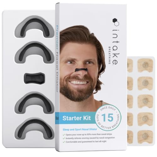 Intake Breathing Nasal Strip Starter Kit (15 Count, Black) - Boost Oxygen Intake, Reduce Snoring, Improve Sleep Quality - Sweat Resistant, Skin Safe Nasal Strips - Extra Strength Snoring Solution