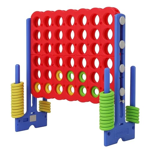 Giant 4 Connect in a Row Game, Height Adjustable Jumbo Yard Games for Kids and Adults Outdoor Play, Backyard Large Four Connect Floor Games, Patent Authorized (Blue/Red)