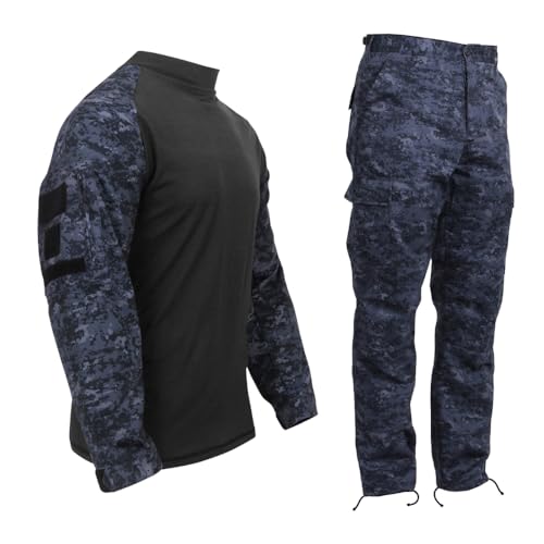 Army Universe Men's Tactical Airsoft Combat Uniform Set Combat Shirt & BDU Pants (Midnight Digital Camo, L)