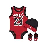 Nike Baby's Bodysuit, Hat and Booties 3 Piece Set (0-6 Months, Black/Red 5 Set)