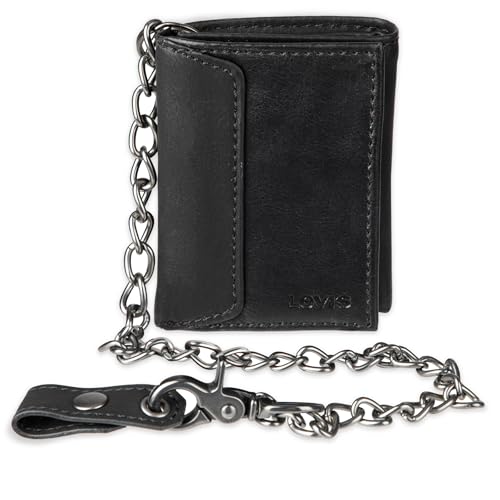 Levi's Men's Trifold Wallet - Sleek and Slim Includes ID Window and Credit Card Holder,Black with Chain