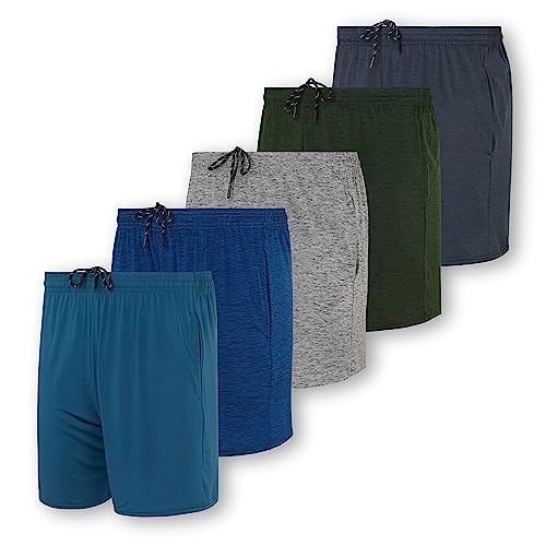 5 Pack: Mens 5 Inch Gym Shorts Running Workout Dry Fit Athletic Active Short for Men with Pockets Inseam Basketball Fitness Quick Training Summer Tennis Sport Exercise Track Casual Work - Set 5, XL