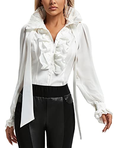 SUPLEAP Women Victorian Renaissance Pirate Shirt Gothic Vampire Medieval Tops (White, X-Large)