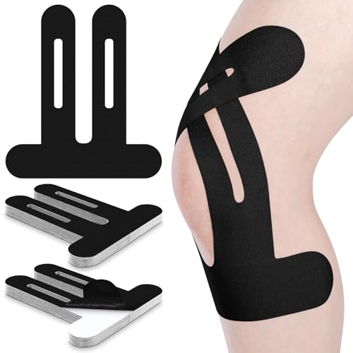 Anglechic 50 Pcs Precut Kinesiology Tape for Knees Pain Relief Elastic Waterproof Athletic Knee Tape for Support Stability Sports(Black)