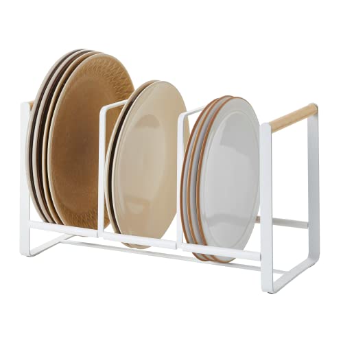 Yamazaki Home Wood-Accented Dish Storage Rack - Kitchen Organizer Holder Stand, Steel + Wood, Large, No Assembly Req.