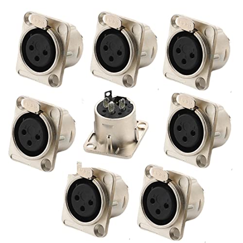 GDQLCNXB XLR Female Jack 3 Pin Panel Mount Jacks, XLR Female Socket Audio Speaker Microphone Connector 8Pcs,Silver Metal Housing